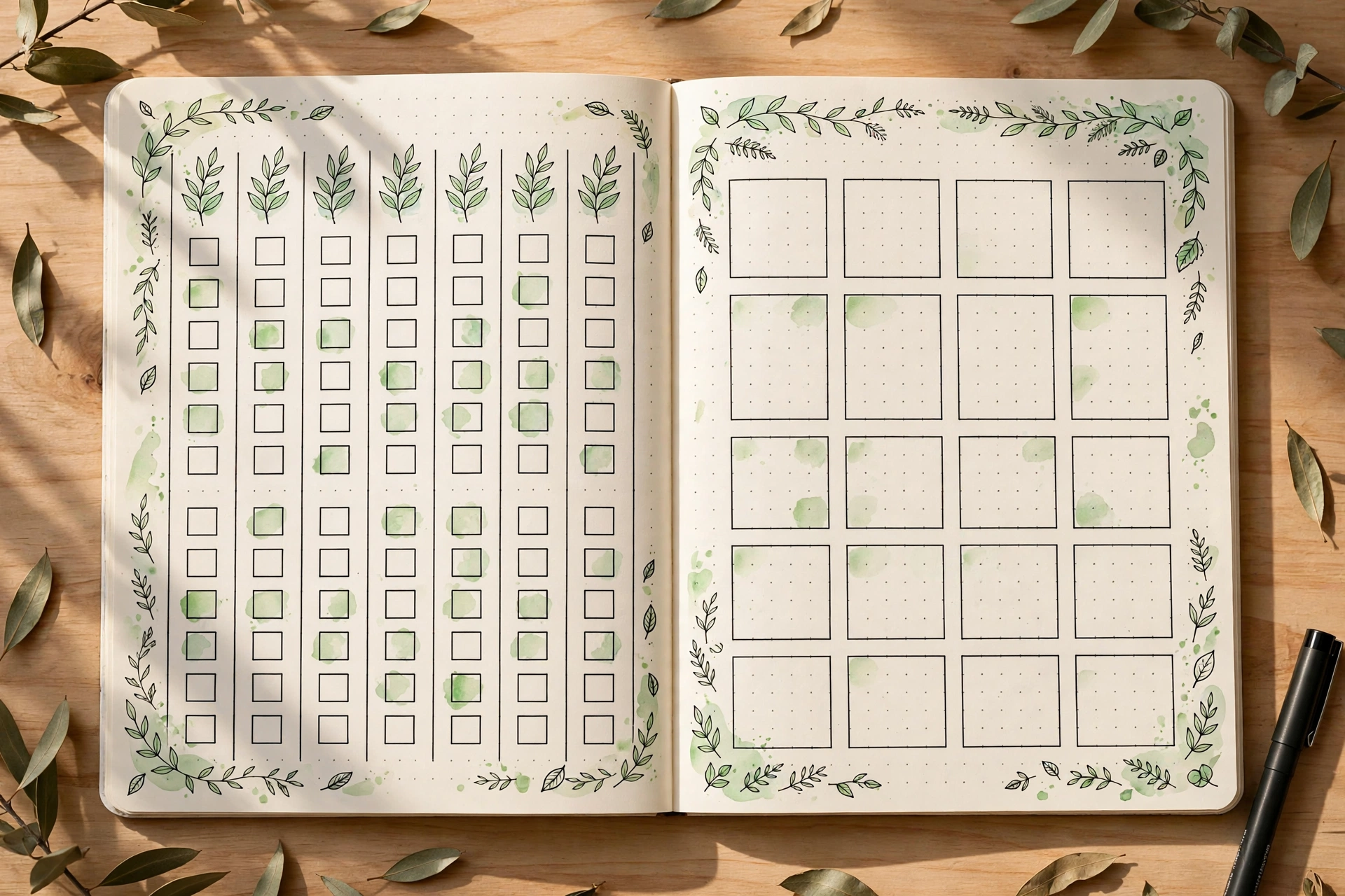 Bullet journal habit tracker — creative botanical weekly spread